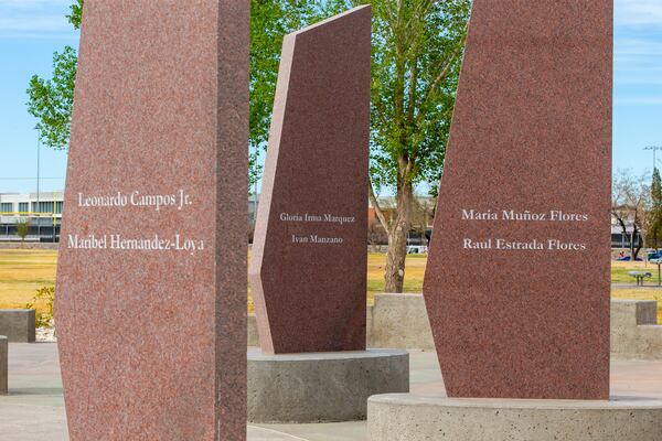 A memorial to honor the victims of the 2019 Walmart mass shooting, is pictured on Tuesday, March 25, 2025, in El Paso, Texas. (AP Photo/Andres Leighton)