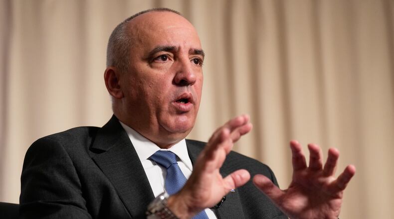 Ernesto Soberón Guzmán, Cuban ambassador to the United Nations, speaks to reporters in New York, Thursday, April 23, 2026. (AP Photo/Seth Wenig)
