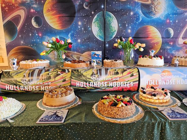 Celebratory "space cake" is displayed at Hollandse Hoogtes growing facility in Bemmel, Netherlands, Monday, April 7, 2025. (AP Photo/Molly Quell)