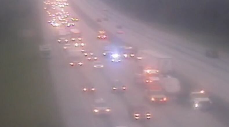 An accident north of the Flat Shoals Road exit in south Fulton County is causing extreme delays, according to the Georgia Department of Transportation. (Credit: Channel 2 Action News)