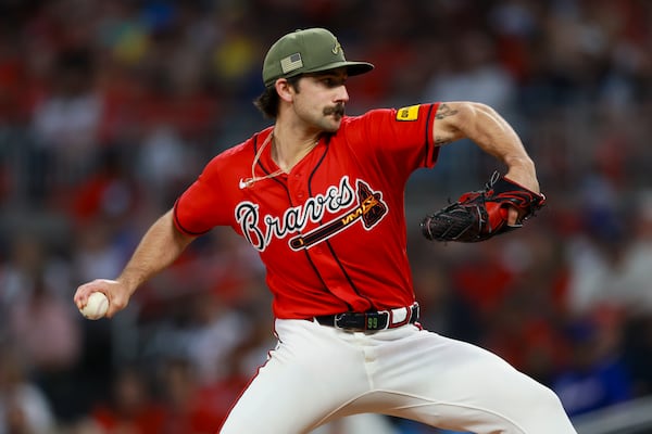 Braves starting pitcher Spencer Strider delivers during the fifth inning against the Boston Red Sox at Truist Park on Friday, May 15, 2026, in Atlanta. (Jason Getz/AJC)
