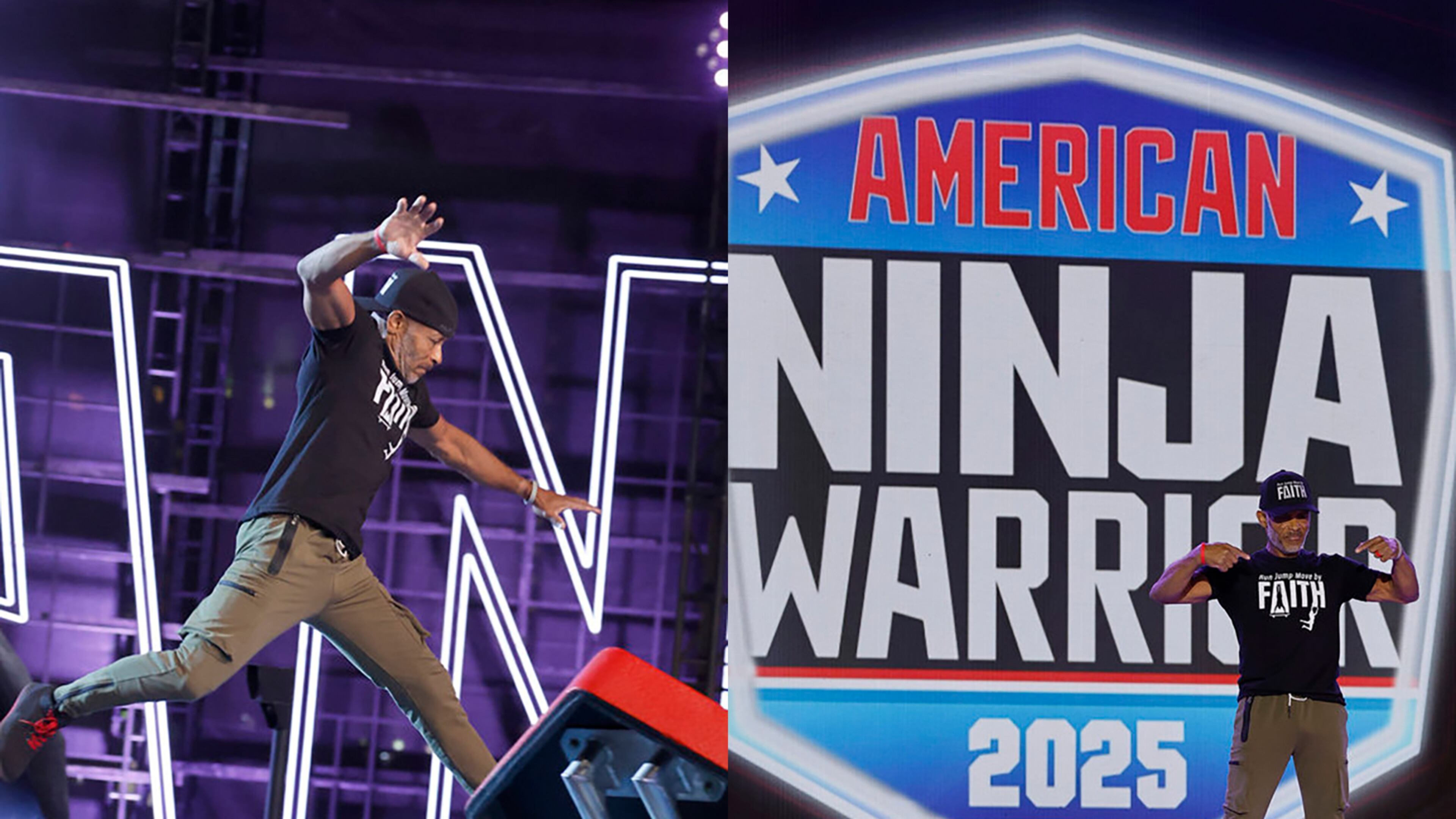 At age 61, Flowery Branch's Glenn Davis made it through many obstacles on the June 30, 2025, episode of "American Ninja Warrior." Nobody in their 60s had ever before made it to the semifinals of the show, which debuted in 2009. (Photos courtesy of NBC)