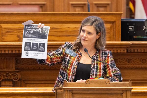 State Sen. Elena Parent, D-Atlanta, speaks on an amendment to school safety bill HB 268 at the State Capitol in Atlanta in this Monday, March 31, 2025 file photo. (Arvin Temkar/AJC)