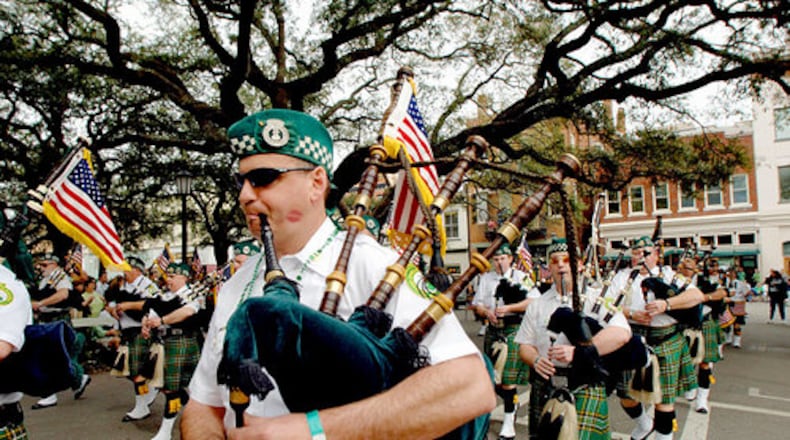 John Giblin, of Belmar, N.J., plays bag pipes with the Pipes and Drums of the Jersey Shore.