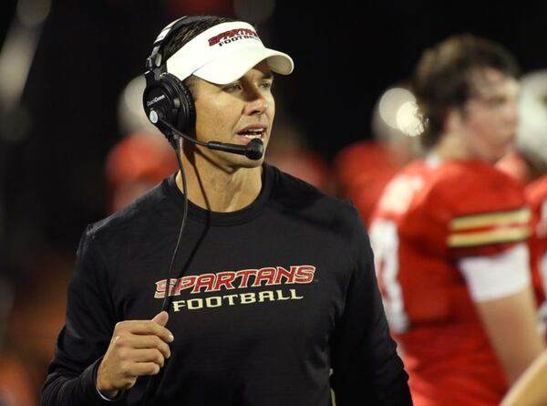  October 30, 2015 - Norcross, Ga: GAC head coach Tim Hardy is shown on the sideline during their win over Lovett at Greater Atlanta Christian Friday in Norcross, Ga., October 30, 2015. GAC won 34-7. PHOTO / JASON GETZ
