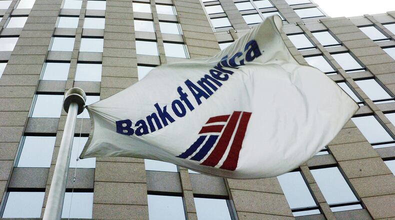 A flag flies outside the Bank of America Corporate Center on June 30, 2005, in downtown Charlotte, North Carolina.