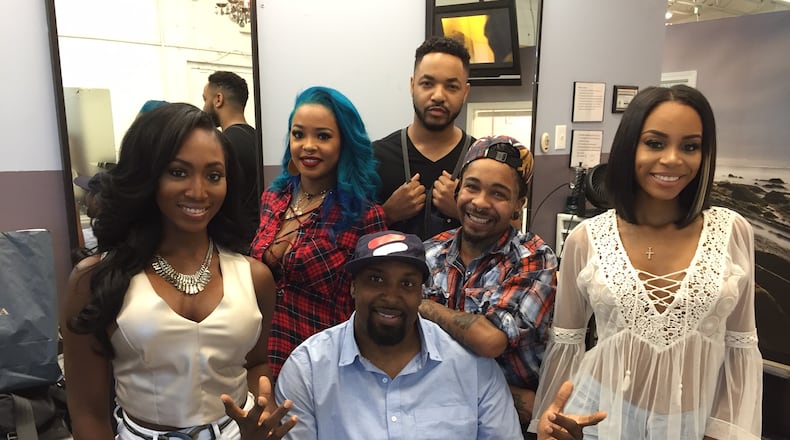 Some of the cast of 'Ink, Paper, Scissors" for BET at Salon Ramsey in Atlanta. CREDIT; Rodney Ho/ rho@ajc.com