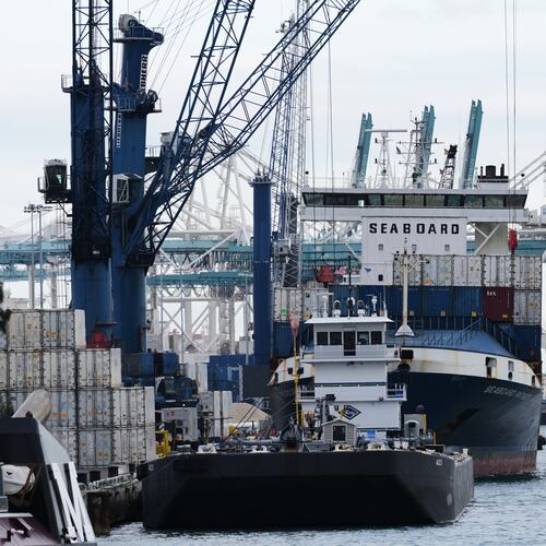 A ship is docked Thursday, Jan. 15, 2026, at PortMiami in Miami. (AP Photo/Lynne Sladky)