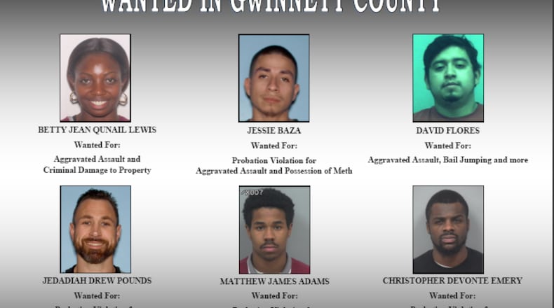 The Gwinnett County Sheriff's Office is seeking these six suspects on outstanding warrants.