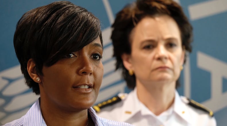 May 30, 2020 -  Atlanta -  Atlanta Mayor Keisha Lance Bottoms announced a 9pm curfew as protests continued for a second day.  Protests over the death of George Floyd in Minneapolis police custody spread around the United States on Saturday, as his case renewed anger about others involving African Americans, police and race relations.    Ben Gray for the Atlanta Journal Constitution