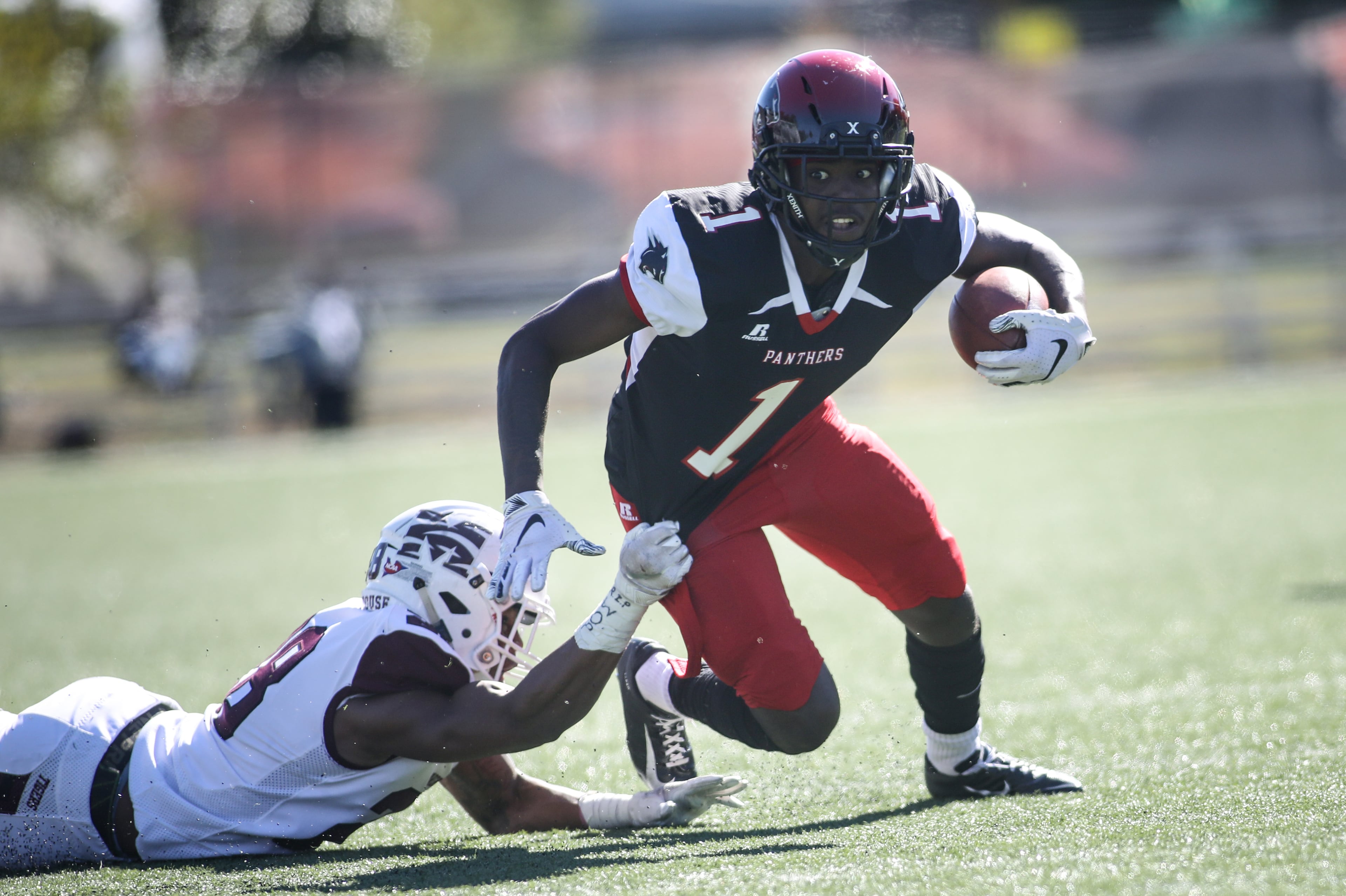Clark Atlanta and Morehouse will receive new helmets for this season through a grant from the Arthur M. Blank Family Foundation. (Branden Camp for the AJC)