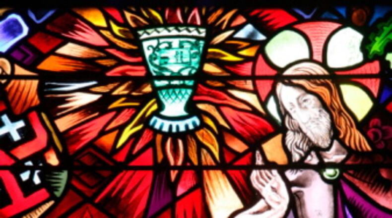 Stained glass window of the Holy Grail, Romance of St. Graal, Trehorenteuc, Morbihan, Brittany, France, Europe Stained glass window of the Holy Grail, Romance of St. Graal, Trehorenteuc, Morbihan, Brittany, France, Europe. (Getty Images)