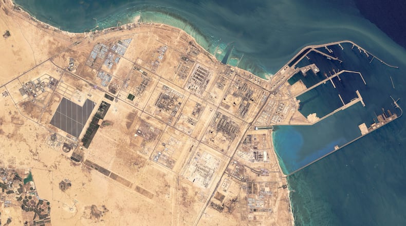 This satellite image from Planet Labs PBC shows the Ras Laffan industrial area in Qatar on March 6, 2026. (Planet Labs PBC via AP)