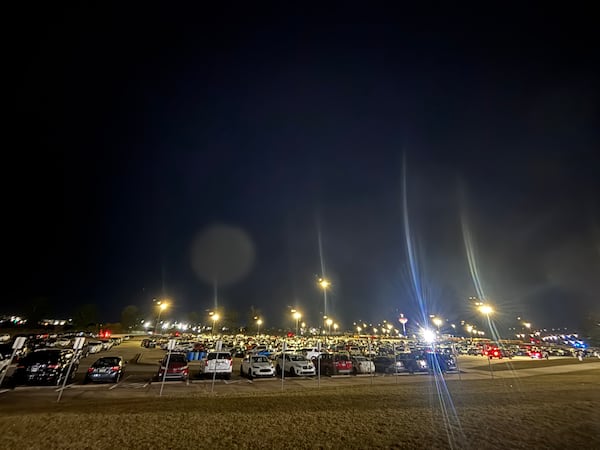Houston County High School football fans fill the massive parking lot next to Freedom Field, the home football stadium shared by Houston County and Veterans. Houston County beat Coffee 45-21 on Friday, Oct. 17, 2025. (Jack Leo/AJC)