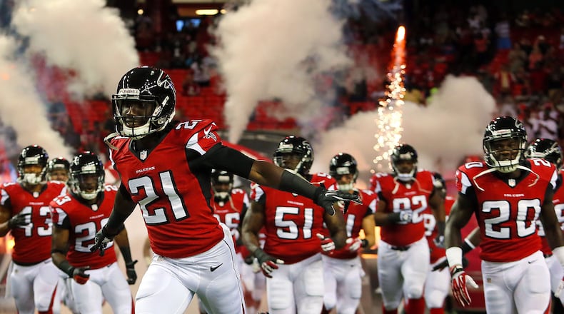 082913 Atlanta: - Falcons Desmond Trufant takes the field for the first half of a NFL preseason game against the Jaguars on Thursday, August 29, 2013, in Atlanta. CURTIS COMPTON / CCOMPTON@AJC.COM