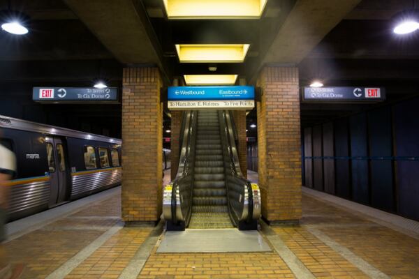 Pictured is an escalator at MARTA's Vine City station. Several people were injured when they fell down one of the station's escalators in a stampede after leaving the Beyoncé concert. (AJC File)