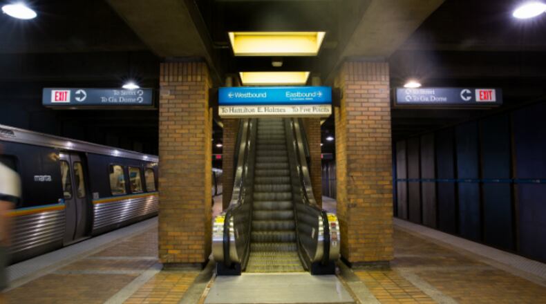 A couple is suing MARTA and an escalator company after they say their 3-year-old girl lost her foot after it was caught in an escalator at the Vine City station. Here, a MARTA escalator is shown in a photo from the system’s website. (Credit: MARTA website)
