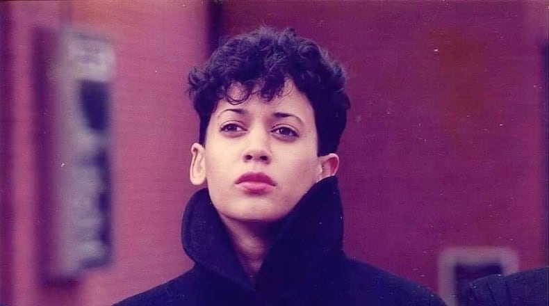 Kamala Harris outside of Howard University's Rankin Chapel on Sunday while they were on line. After Sunday chapel, the pledgees were required to do greetings. Courtesy of Howard University Alpha Kappa Alpha