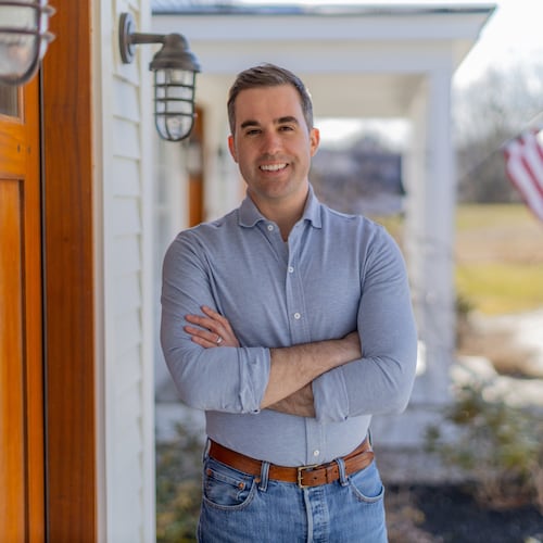 This image provided by the Jordan Wood campaign shows Jordan Wood in Bristol, Maine, in April 2025. (Gerri Hernandez/Jordan Wood campaign via AP)
