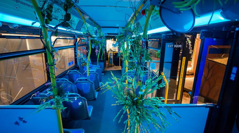 Atlanta artist Sanithna Phansavanh decked out the inside of the MARTA bus for the exhibit. Photo: Courtesy of Science Gallery Atlanta