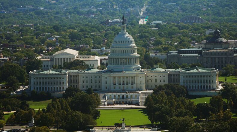 The U.S. Capitol is seen from the Washington Monument, Tuesday, Sept. 15, 2026, in Washington. (AP Photo/Pablo Martinez Monsivais)