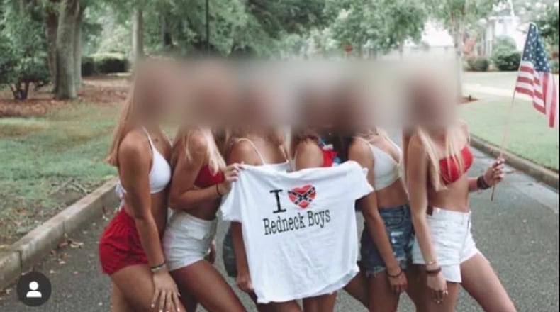 A petition is calling for the removal of several members of the Daphne High School cheer team after a photo appeared on Instagram showing them posing with a T-shirt that depicted the Confederate battle flag and the phrase “I love redneck boys.” One of only two Black squad members quit after the first practice because she said coaches and teammates refused to address the matter which had been brewing among them for two weeks.