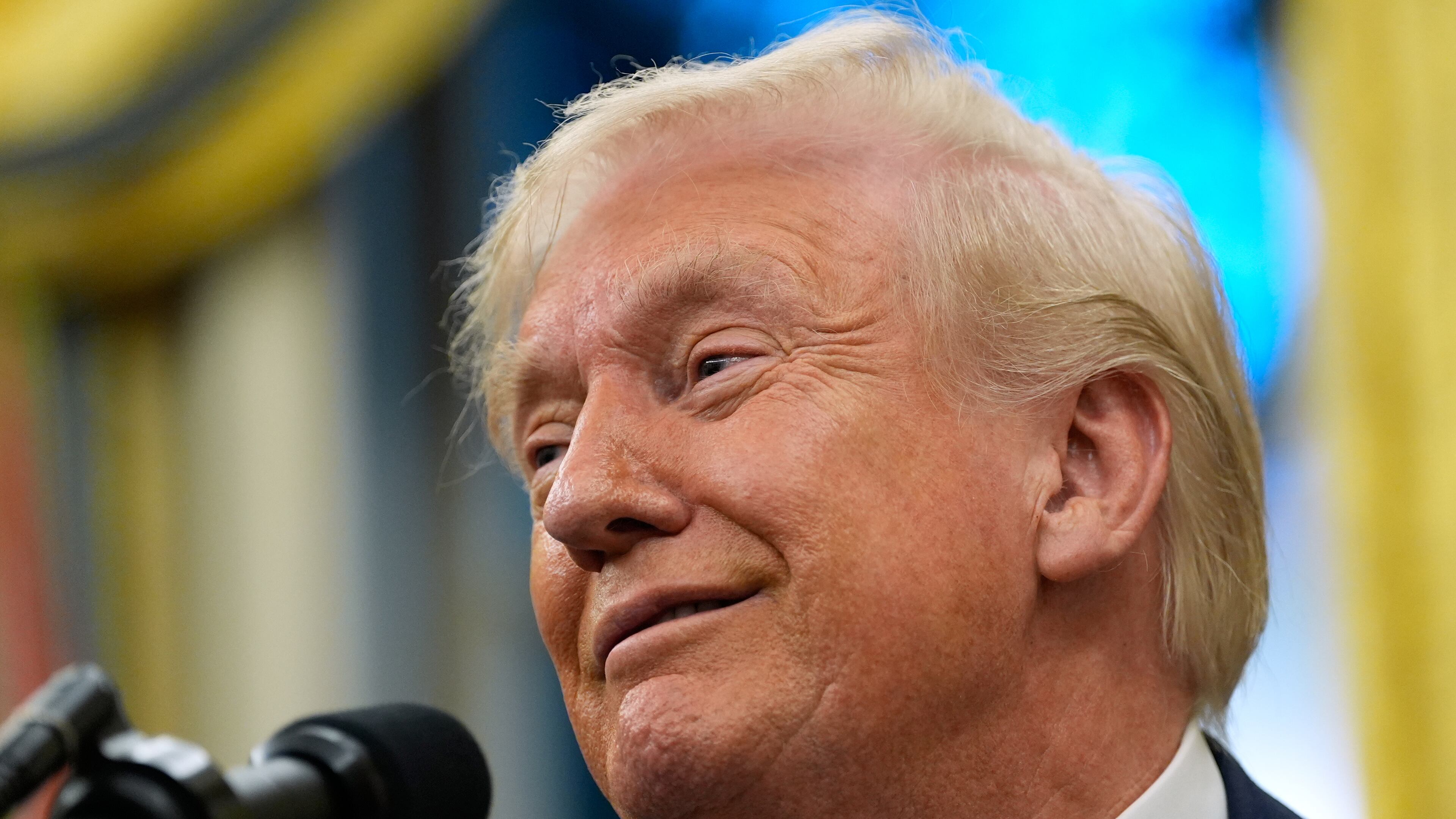 President Donald Trump speaks in the Oval Office of the White House, Friday, Oct. 10, 2025, in Washington. (AP Photo/Alex Brandon)