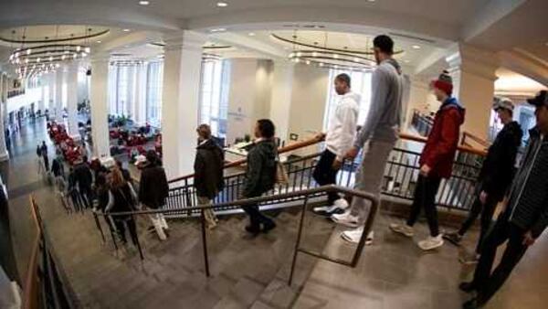 Students considering enrolling at the University of Georgia tour a building on the Athens campus. PHOTO CREDIT: UNIVERSITY OF GEORGIA.
