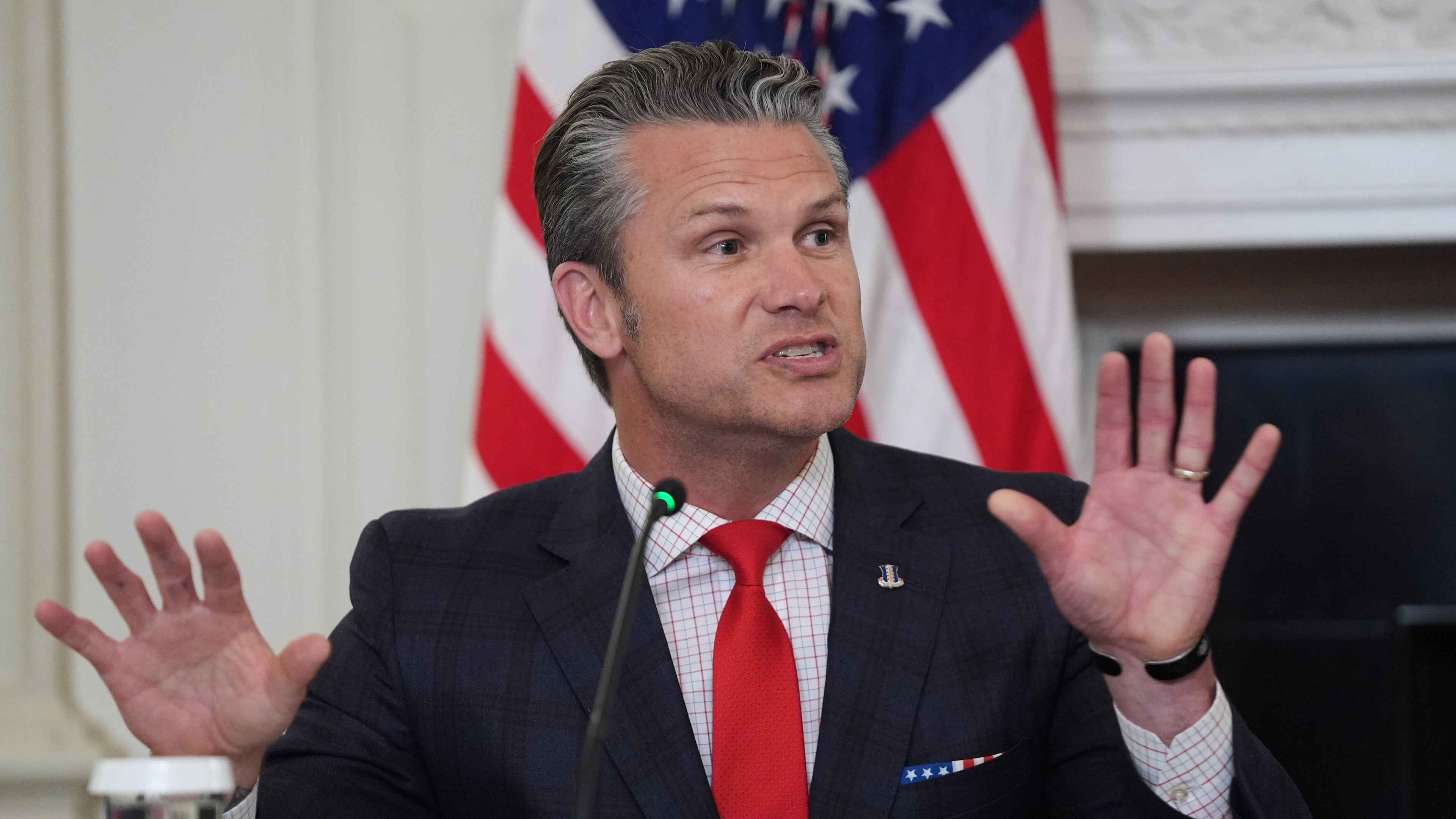 Defense Secretary Pete Hegseth speaks during a roundtable on criminal cartels with President Donald Trump in the State Dining Room of the White House, Thursday, Oct. 23, 2025, in Washington. (AP Photo/Evan Vucci)