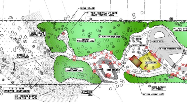 The early concept plan, released by Sugar Hill, shows the greenspace that is preserved as a part of the Gold Mine Park. (Courtesy City of Sugar Hill)