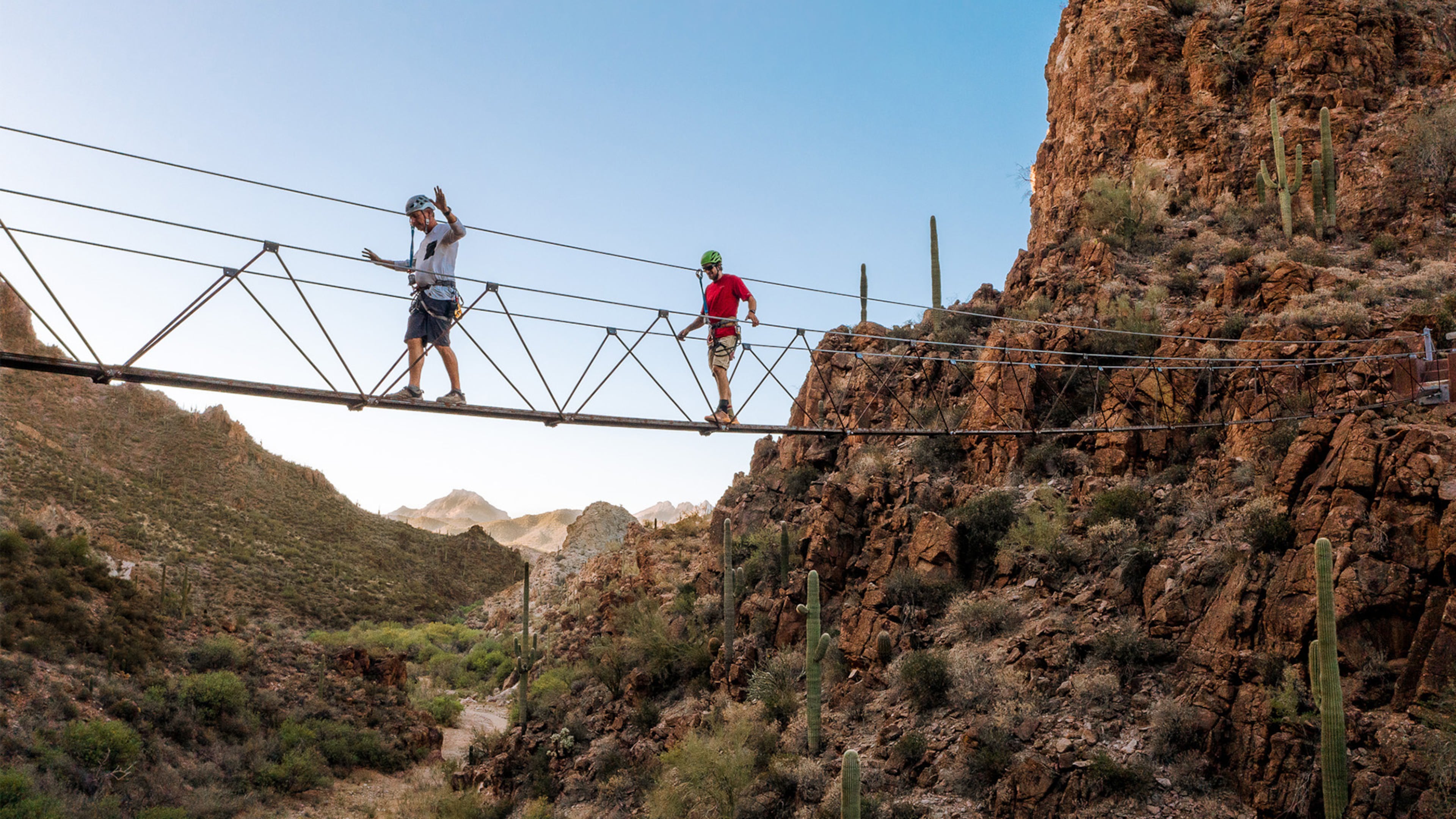 The aerial walkway at Castle Hot Springs in Arizona's Sonoran Desert is one of many challenging adventures at the resort.(Courtesy/Castle Hot Springs)