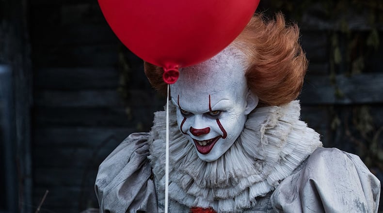Bill Skarsgard stars as the creepy clown killer Pennywise in “It.” Contributed by Brooke Palmer/Warner Bros.