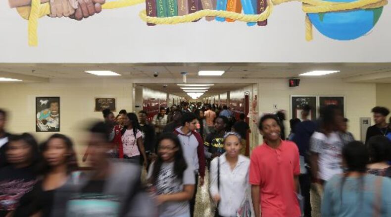 Students flood the halls at dismissal time at McNair High School in DeKalb County on Tuesday, May 3, 2016. Ben Gray / bgray@ajc.com