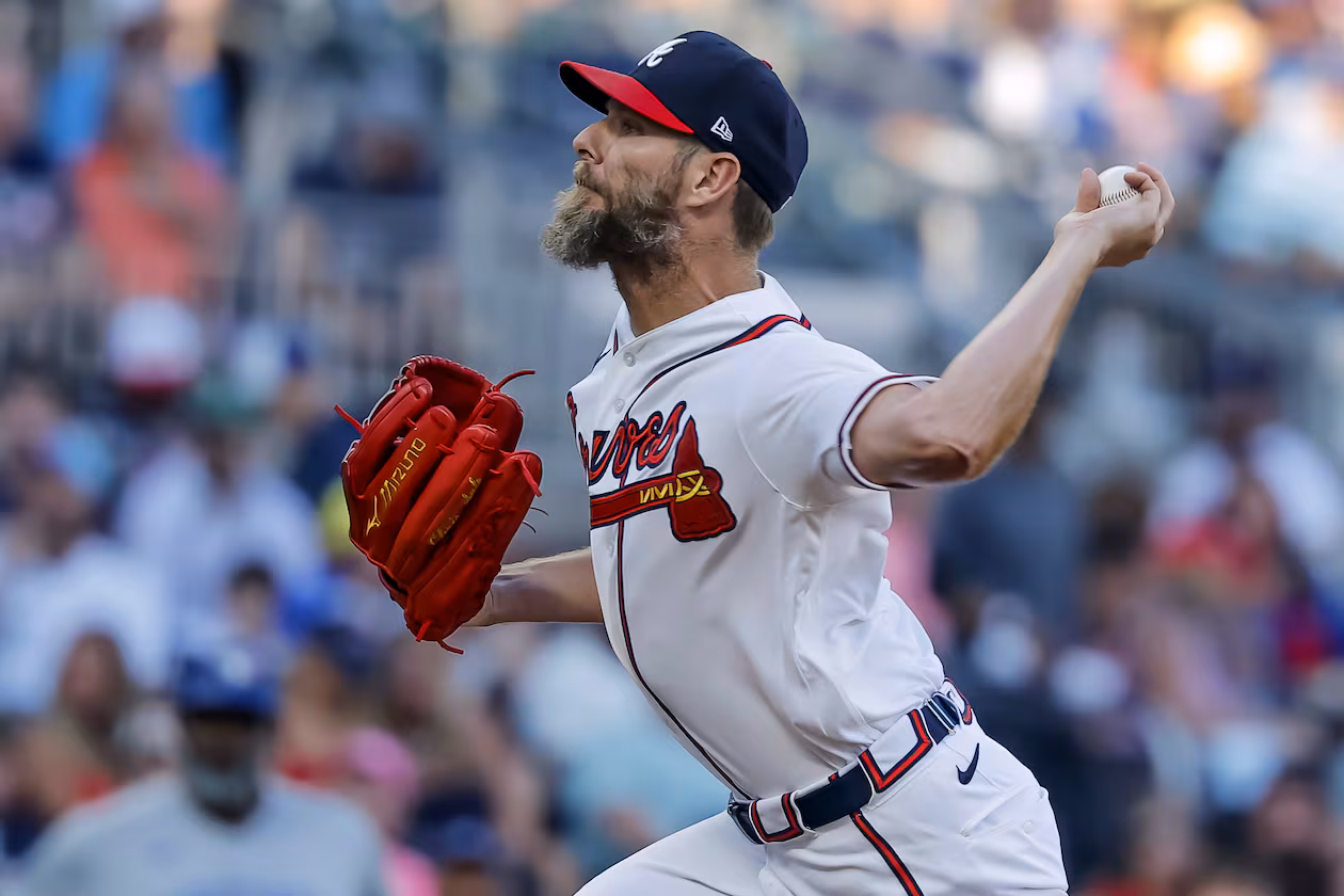 Braves pitcher Chris Sale delivers to a Toronto Blue Jays batter on Thursday, June 4, 2026, in Atlanta. The Cy Young winner is an important figure in this Braves season. (Erik S. Lesser/AP)
