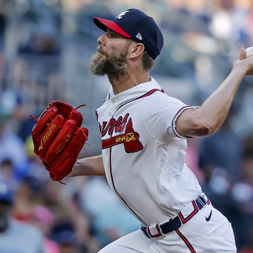 Braves pitcher Chris Sale delivers to a Toronto Blue Jays batter on Thursday, June 4, 2026, in Atlanta. The Cy Young winner is an important figure in this Braves season. (Erik S. Lesser/AP)
