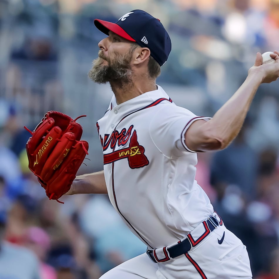 Atlanta Braves pitcher Chris Sale delivers to a Toronto Blue Jays batter during the first inning of a baseball game, Thursday, June 4, 2026, in Atlanta. (AP Photo/Erik S. Lesser)
