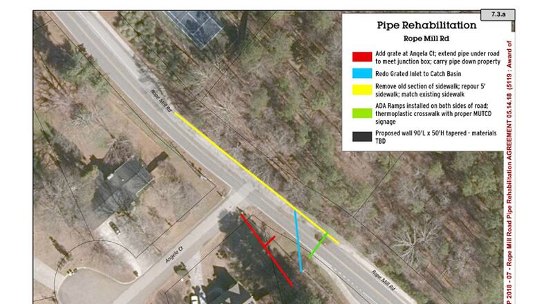Woodstock will spend $89,785 having a contractor improve storm water drainage along Rope Mill Road near Woodstock Elementary School. CITY OF WOODSTOCK