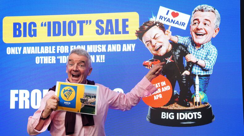 Ryanair Group CEO Michael O'Leary poses during a press conference in Dublin, Ireland, Wednesday, Jan. 21, 2026. (Brian Lawless/PA via AP)
