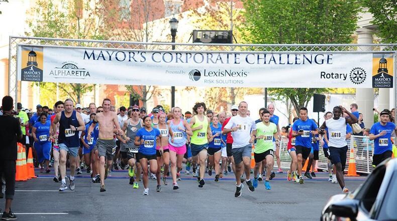 The Mayor’s Corporate Challenge 5K road race will close streets in and around downtown Alpharetta during the Thursday afternoon rush hour. CITY OF ALPHARETTA via Facebook