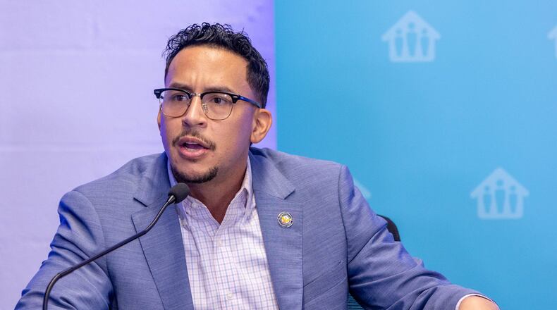Antonio Brown participates in the Atlanta Regional Mayoral Forum, moderated by Bill Bolling, and centered around Atlanta's housing challenges and takes place in two parts Wednesday, Oct 6, 2021. Candidates in the first set of questionsinclude Atlanta City Councilman Antonio Brown, councilman Andre Dickens, attorney Sharon Gay, council president Felicia Moore and former mayor Kasim Reed. The second group of candidates include Kirsten Dunn, Nolan English, Mark Hammad, Kenny Hill, Rebecca King, Roosevelt Searles III, Richard Wright. (Jenni Girtman for The Atlanta Journal-Constitution)