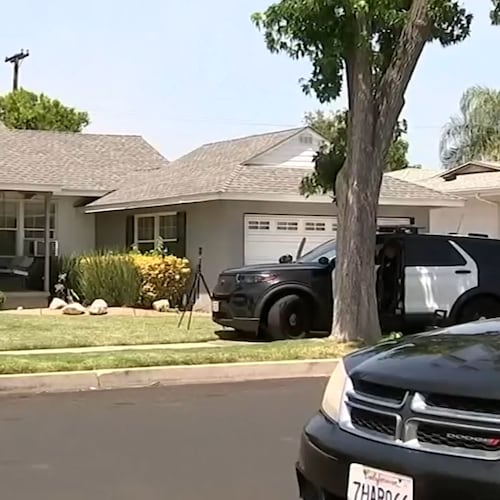 This image made from video provided by KABC shows the scene at a home where authorities were investigating the fatal stabbing of actor James Handy on Wednesday, June 3, 2026, in Los Angeles. (KABC via AP)