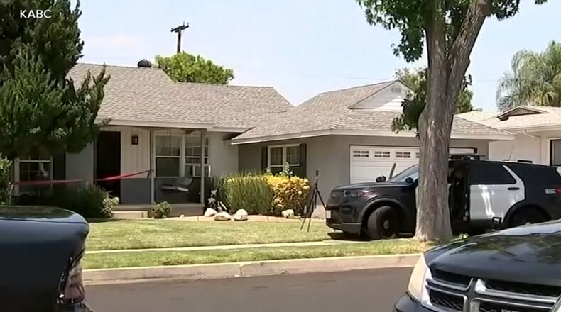 This image made from video provided by KABC shows the scene at a home where authorities were investigating the fatal stabbing of actor James Handy on Wednesday, June 3, 2026, in Los Angeles. (KABC via AP)