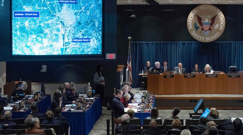 National Transportation Safety Board (NTSB) Chairwoman Jennifer Homendy presides over the NTSB fact-finding hearing on the DCA midair collision accident, at the National Transportation and Safety Board boardroom in Washington, Tuesday, Jan. 27, 2026. (AP Photo/Jose Luis Magana)