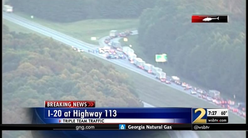 Authorities temporarily forced all westbound traffic off of the interstate at Exit 19 on Wed., Aug. 26, 2015. (Credit: Channel 2 Action News)