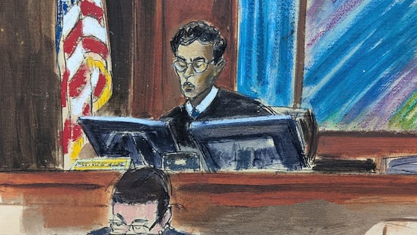 In this courtroom sketch, Judge Arun Subramanian speaks during a bail hearing for Sean "Diddy" Combs, Wednesday, July 2, 2025, in Manhattan federal court in New York. (Elizabeth Williams via AP)