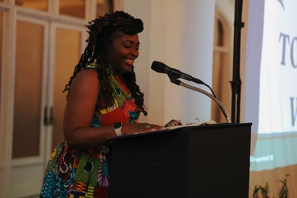 “But there’s something about validation. There’s something about people recognizing the work, your voice, that gives you wings,” Denene Millner said during her acceptance speech. (Becca York / AJC)