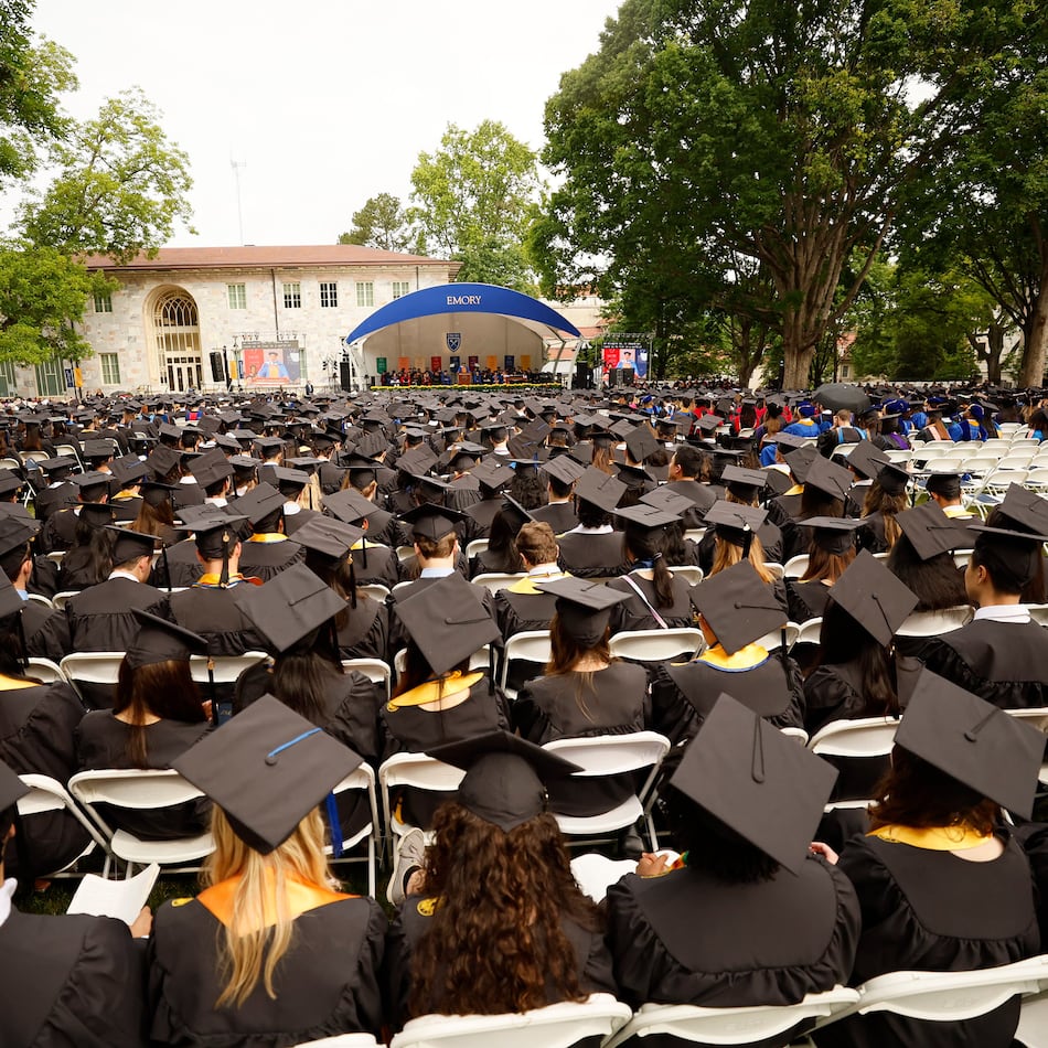 About 4,300 graduating Emory students wait for the commencement ceremony to begin on May 8, 2023. The school is expecting to see a multimillion-dollar increase on its endowment tax liability after recent legislation. (Miguel Martinez/AJC)