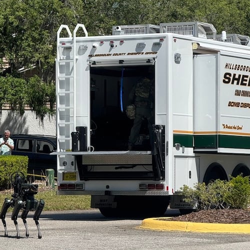 The Hillsborough County Sheriff's Office responds to a neighborhood close to the University of South Florida campus, Friday, April 24, 2026 in Tampa, Fla. (Hillsborough County Sheriff's Office via AP)