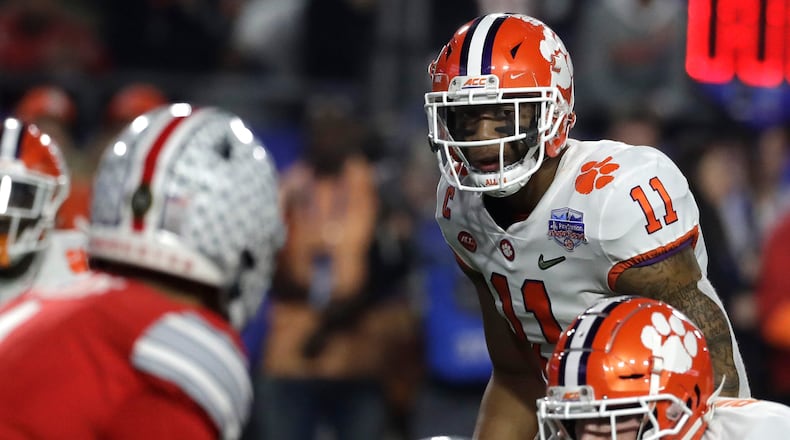 Clemson linebacker Isaiah Simmons (11) during the first half of the Fiesta Bowl against Ohio State, Saturday, Dec. 28, 2019, in Glendale, Ariz.