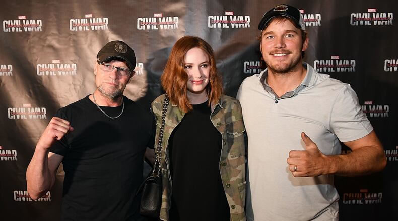 Michael Rooker, Karen Gillan and Chris Pratt at the "Captain America: Civil War" screening. Photo by Paras Griffin/Getty Images for Disney